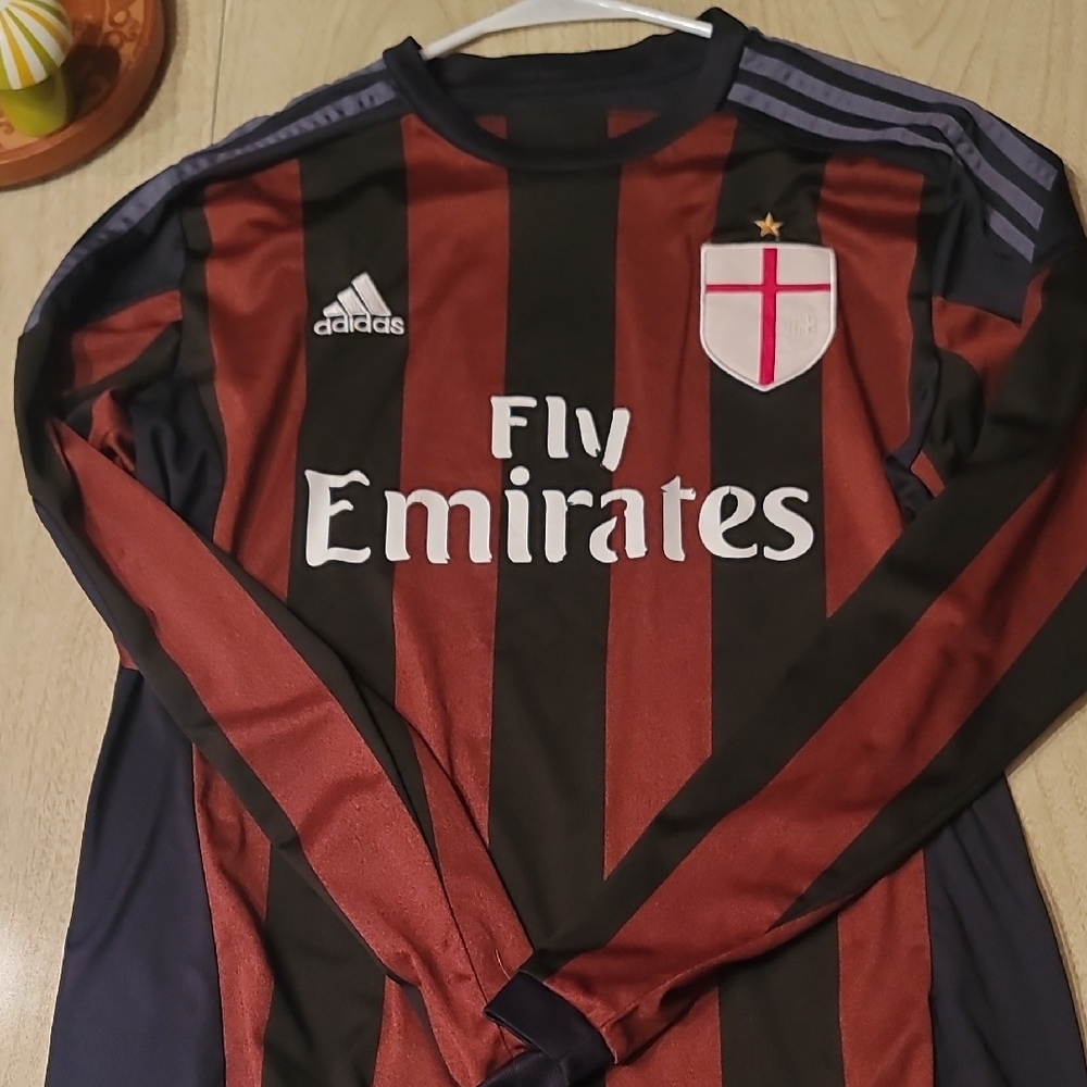 adidas Red & Black Striped Long Sleeve Soccer Jersey